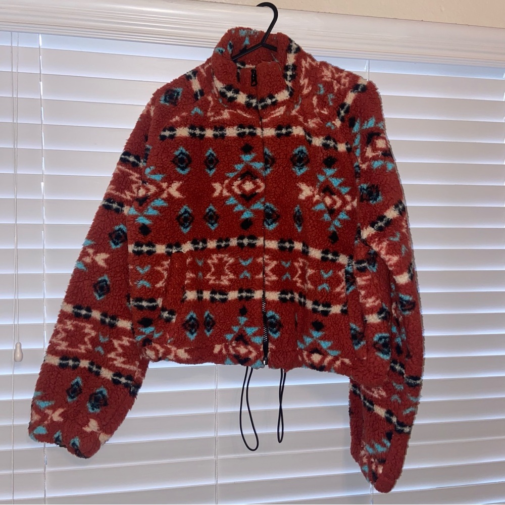 Love Tree Fleece Zip Up Cropped Jacket